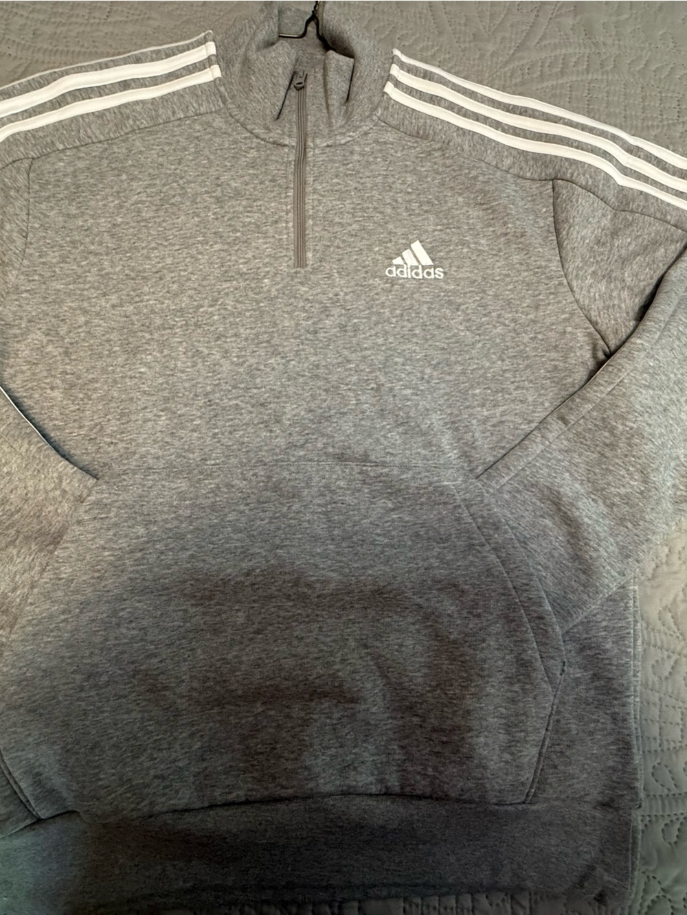 adidas Essentials Men’s Fleece Quarter Zip Sweatshirt Light Gray Crewneck Size S